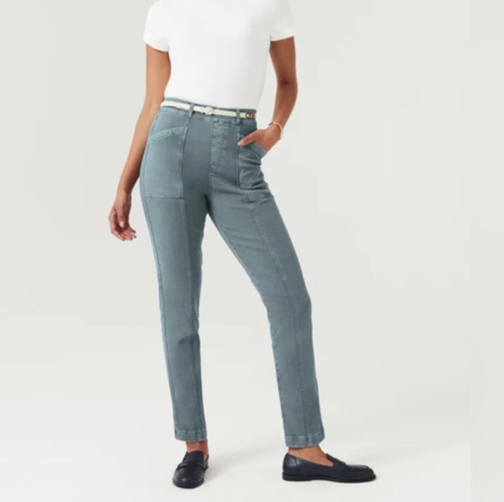 SPANX Washed Aqua Blue Stretch Twill Ankle Pants Size XL Straight Leg Womens